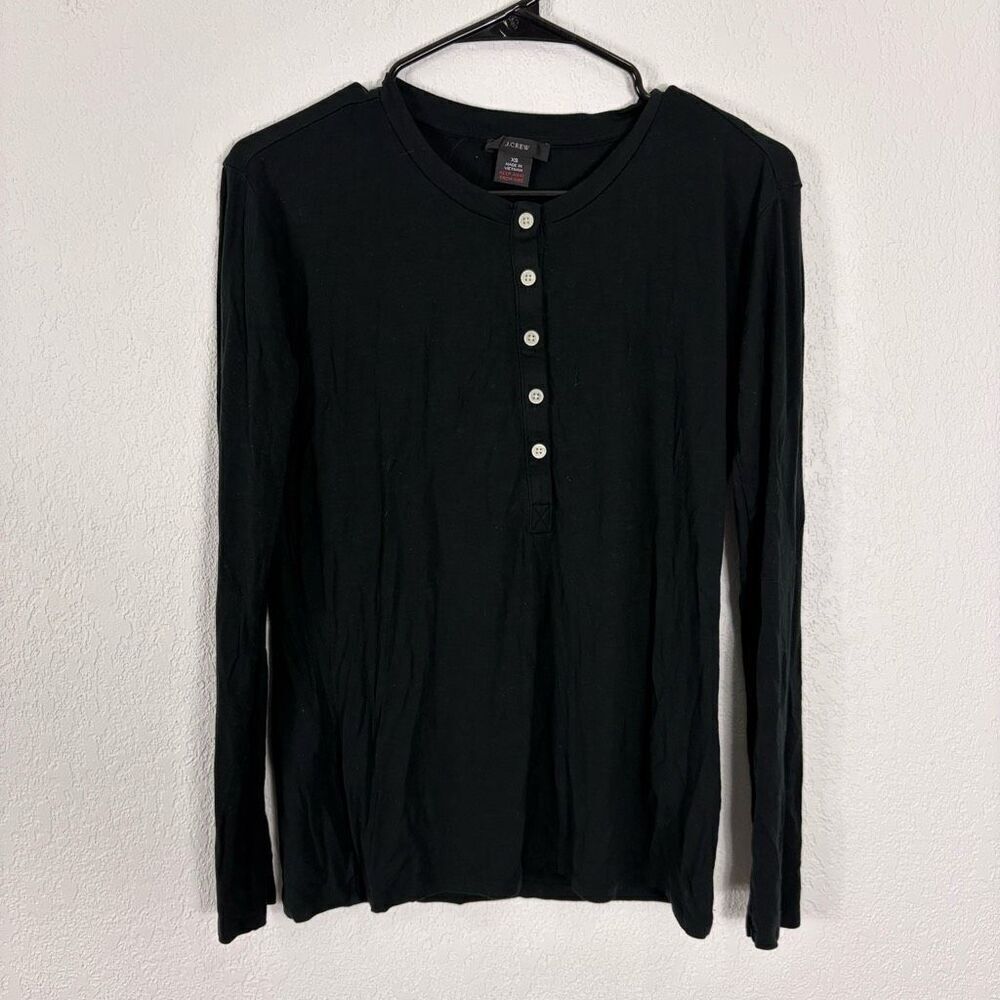J. Crew Black Henley Long Sleeve Layering Top Women's Size XS